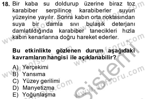 Okulöncesinde Fen Eğitimi Dersi 2014 - 2015 Yılı (Final) Dönem Sonu Sınav Soruları 18. Soru