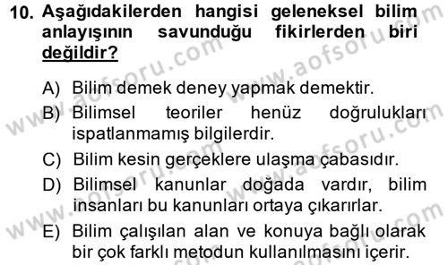 Okulöncesinde Fen Eğitimi Dersi 2014 - 2015 Yılı Tek Ders Sınav Soruları 10. Soru