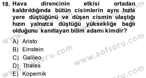 Okulöncesinde Fen Eğitimi Dersi 2014 - 2015 Yılı Tek Ders Sınav Soruları 18. Soru