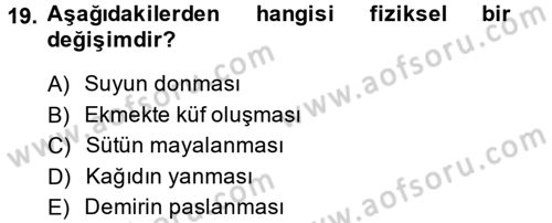Okulöncesinde Fen Eğitimi Dersi 2014 - 2015 Yılı Tek Ders Sınav Soruları 19. Soru