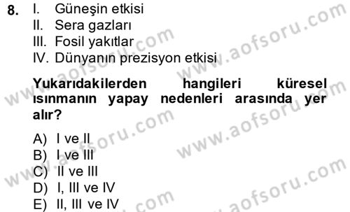Okulöncesinde Fen Eğitimi Dersi 2014 - 2015 Yılı Tek Ders Sınav Soruları 8. Soru