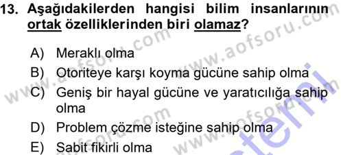 Okulöncesinde Fen Eğitimi Dersi 2015 - 2016 Yılı (Vize) Ara Sınavı 13. Soru