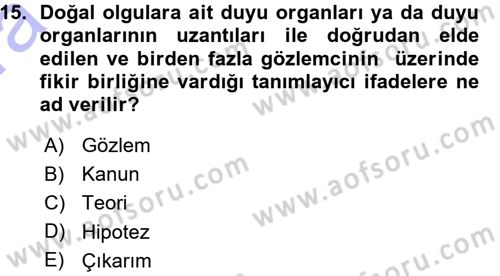 Okulöncesinde Fen Eğitimi Dersi 2015 - 2016 Yılı (Vize) Ara Sınavı 15. Soru