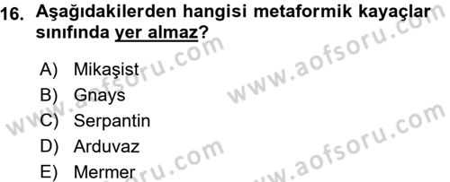 Okulöncesinde Fen Eğitimi Dersi 2015 - 2016 Yılı (Vize) Ara Sınavı 16. Soru