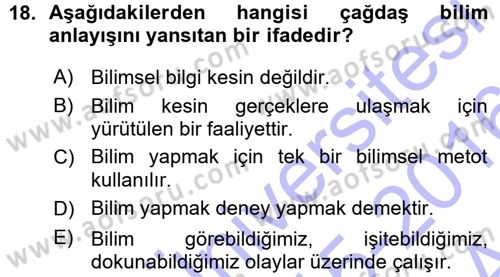 Okulöncesinde Fen Eğitimi Dersi 2015 - 2016 Yılı (Vize) Ara Sınavı 18. Soru