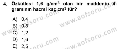 Okulöncesinde Fen Eğitimi Dersi 2015 - 2016 Yılı (Vize) Ara Sınavı 4. Soru