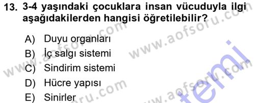 Okulöncesinde Fen Eğitimi Dersi 2015 - 2016 Yılı (Final) Dönem Sonu Sınavı 13. Soru