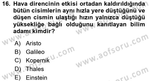 Okulöncesinde Fen Eğitimi Dersi 2015 - 2016 Yılı (Final) Dönem Sonu Sınavı 16. Soru