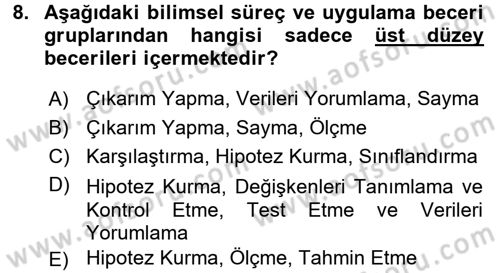 Okulöncesinde Fen Eğitimi Dersi 2015 - 2016 Yılı (Final) Dönem Sonu Sınavı 8. Soru