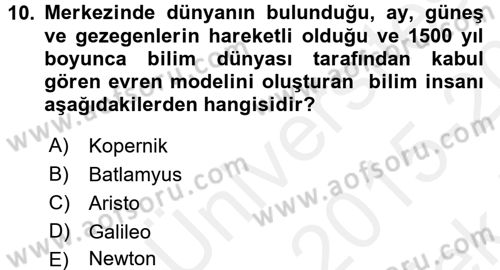 Okulöncesinde Fen Eğitimi Dersi 2015 - 2016 Yılı Tek Ders Sınav Soruları 10. Soru