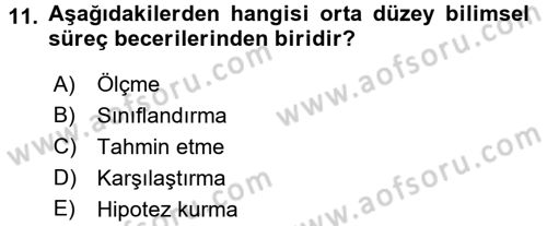 Okulöncesinde Fen Eğitimi Dersi 2015 - 2016 Yılı Tek Ders Sınav Soruları 11. Soru