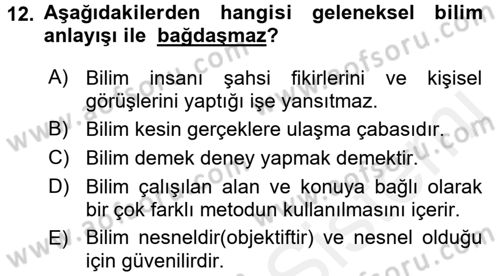 Okulöncesinde Fen Eğitimi Dersi 2015 - 2016 Yılı Tek Ders Sınav Soruları 12. Soru