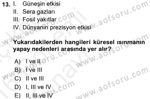 Okulöncesinde Fen Eğitimi Dersi 2015 - 2016 Yılı Tek Ders Sınav Soruları 13. Soru