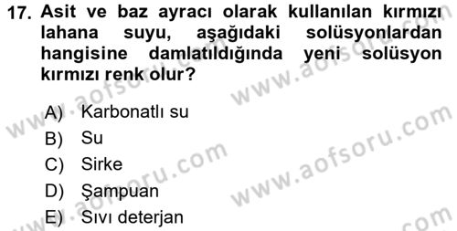 Okulöncesinde Fen Eğitimi Dersi 2015 - 2016 Yılı Tek Ders Sınav Soruları 17. Soru