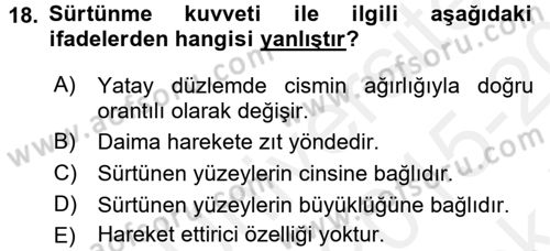 Okulöncesinde Fen Eğitimi Dersi 2015 - 2016 Yılı Tek Ders Sınav Soruları 18. Soru