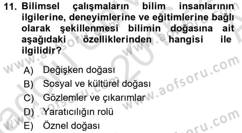 Okulöncesinde Fen Eğitimi Dersi Ara Sınavı Deneme Sınav Soruları 11. Soru