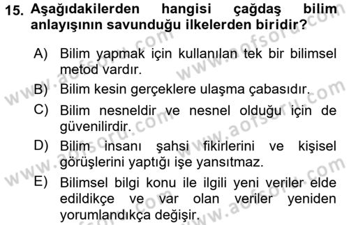 Okulöncesinde Fen Eğitimi Dersi Ara Sınavı Deneme Sınav Soruları 15. Soru