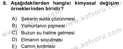 Okulöncesinde Fen Eğitimi Dersi Ara Sınavı Deneme Sınav Soruları 8. Soru