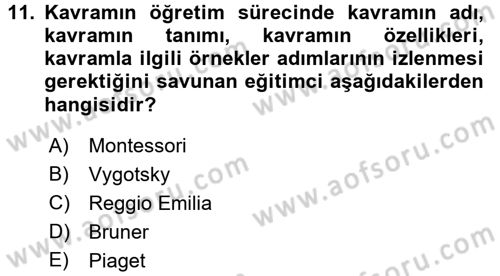 Okulöncesinde Fen Eğitimi Dersi 2016 - 2017 Yılı (Final) Dönem Sonu Sınavı 11. Soru