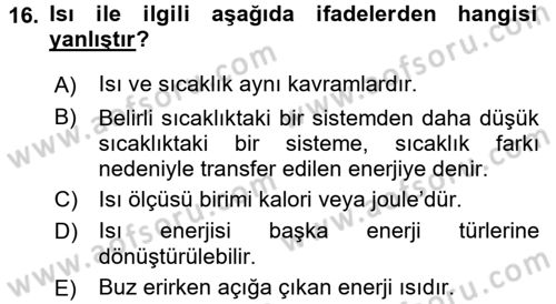 Okulöncesinde Fen Eğitimi Dersi 2016 - 2017 Yılı (Final) Dönem Sonu Sınavı 16. Soru