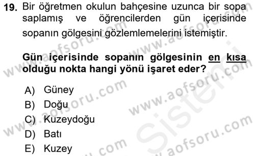 Okulöncesinde Fen Eğitimi Dersi 2016 - 2017 Yılı (Final) Dönem Sonu Sınavı 19. Soru