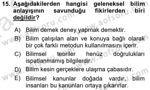 Okulöncesinde Fen Eğitimi Dersi Ara Sınavı Deneme Sınav Soruları 15. Soru
