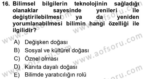 Okulöncesinde Fen Eğitimi Dersi 2017 - 2018 Yılı (Vize) Ara Sınav Soruları 16. Soru