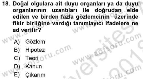 Okulöncesinde Fen Eğitimi Dersi 2017 - 2018 Yılı (Vize) Ara Sınav Soruları 18. Soru