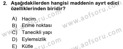 Okulöncesinde Fen Eğitimi Dersi Ara Sınavı Deneme Sınav Soruları 2. Soru