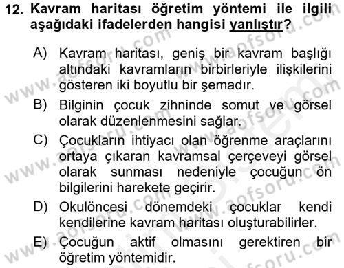Okulöncesinde Fen Eğitimi Dersi 2017 - 2018 Yılı (Final) Dönem Sonu Sınav Soruları 12. Soru