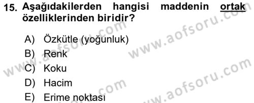 Okulöncesinde Fen Eğitimi Dersi 2017 - 2018 Yılı (Final) Dönem Sonu Sınav Soruları 15. Soru