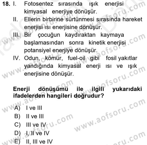 Okulöncesinde Fen Eğitimi Dersi 2017 - 2018 Yılı (Final) Dönem Sonu Sınav Soruları 18. Soru