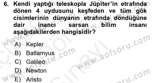 Okulöncesinde Fen Eğitimi Dersi 2017 - 2018 Yılı (Final) Dönem Sonu Sınav Soruları 6. Soru
