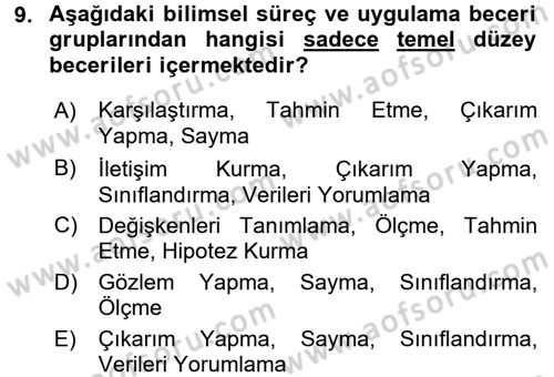 Okulöncesinde Fen Eğitimi Dersi 2017 - 2018 Yılı (Final) Dönem Sonu Sınav Soruları 9. Soru