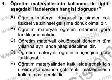 Okulöncesinde Materyal Geliştirme Dersi 2012 - 2013 Yılı (Vize) Ara Sınavı 4. Soru