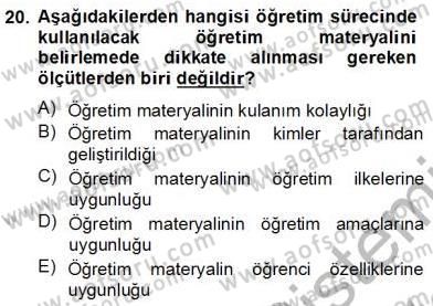 Okulöncesinde Materyal Geliştirme Dersi 2012 - 2013 Yılı (Final) Dönem Sonu Sınavı 20. Soru