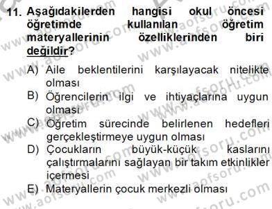 Okulöncesinde Materyal Geliştirme Dersi 2014 - 2015 Yılı (Vize) Ara Sınavı 11. Soru
