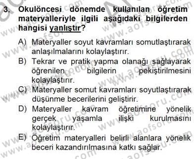 Okulöncesinde Materyal Geliştirme Dersi 2014 - 2015 Yılı (Vize) Ara Sınavı 3. Soru
