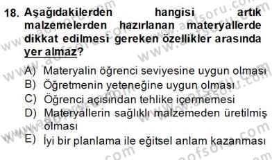 Okulöncesinde Materyal Geliştirme Dersi 2014 - 2015 Yılı (Final) Dönem Sonu Sınavı 18. Soru