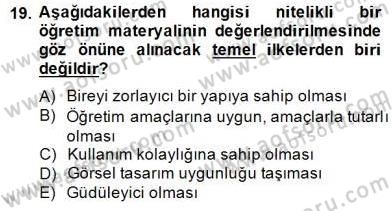 Okulöncesinde Materyal Geliştirme Dersi 2014 - 2015 Yılı (Final) Dönem Sonu Sınavı 19. Soru