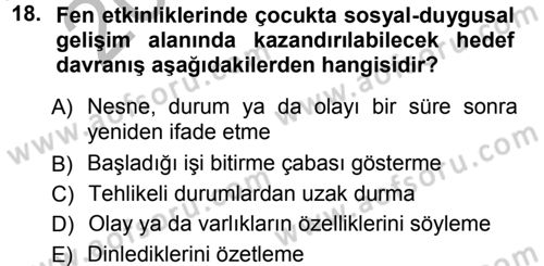 Okulöncesinde Yaratıcılık Dersi Ara Sınavı Deneme Sınav Soruları 18. Soru