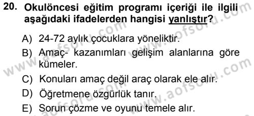 Okulöncesinde Yaratıcılık Dersi Ara Sınavı Deneme Sınav Soruları 20. Soru
