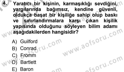 Okulöncesinde Yaratıcılık Dersi Ara Sınavı Deneme Sınav Soruları 4. Soru