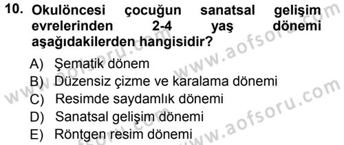 Okulöncesinde Yaratıcılık Dersi 2012 - 2013 Yılı (Final) Dönem Sonu Sınav Soruları 10. Soru