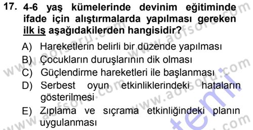 Okulöncesinde Yaratıcılık Dersi 2012 - 2013 Yılı (Final) Dönem Sonu Sınav Soruları 17. Soru