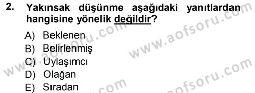 Okulöncesinde Yaratıcılık Dersi 2012 - 2013 Yılı (Final) Dönem Sonu Sınav Soruları 2. Soru