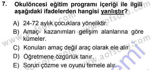 Okulöncesinde Yaratıcılık Dersi 2012 - 2013 Yılı (Final) Dönem Sonu Sınav Soruları 7. Soru