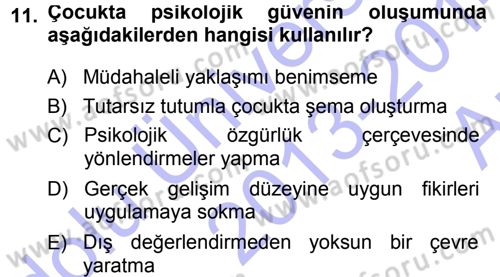 Okulöncesinde Yaratıcılık Dersi Ara Sınavı Deneme Sınav Soruları 11. Soru