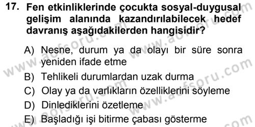 Okulöncesinde Yaratıcılık Dersi Ara Sınavı Deneme Sınav Soruları 17. Soru