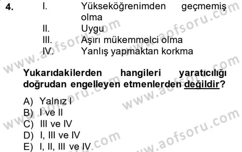 Okulöncesinde Yaratıcılık Dersi Ara Sınavı Deneme Sınav Soruları 4. Soru